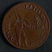 Medal on the mistrust of the Spaniards during the negotiations on the file, jeton utility medal penny exchange copper, Mercury