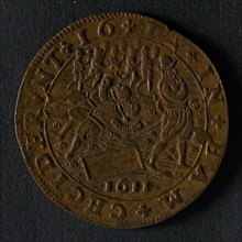 Medal on the riots in Utrecht, jeton utility medal medal exchange buyer, two men dig well in the presence of supporters