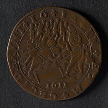 Medal on the riots in Utrecht, jeton utility medal medal exchange copper, Two men dig well in the presence of followers