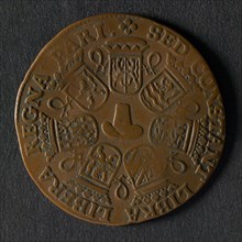 Medal on the covenant between the Republic, France and England, jeton utility medal medal exchange copper, crowned Dutch lion