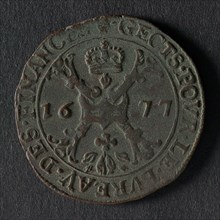 Calculation fee Southern Netherlands, jeton utility medal penny exchange copper, coat of arms Spanish king with chains Golden