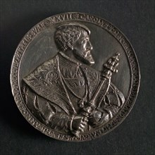 Medal on Charles V, penning footage silver, cast, right-wing bust of Charles V with scepter and rijksappel omschrift: CAROLVS.V