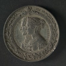 Allen, Medal at the World Exhibition in London in 1851, penning images tin, busts Queen Victoria and Prince Albert left