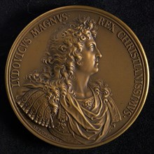 Ant. Meybusch, R. Faltz, Medal on victory of Louis XIV on the Turks, medallion medal bronze, bust Louis XIV in armor
