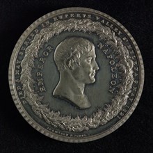Thomasson, Medal on the death of Napoleon Bonaparte in 1821, death certificate medal silver, portrait of Napoleon to the right