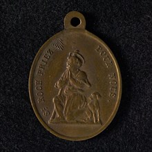 Oval wearing medal on St. Roch, bearer penny identification bearer bronze, w 1,9 F: St. Rochus with pilgrim's staff and dog