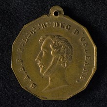 Twelve-corner bearer medal at Ferdinand, Duke of Orleans, bearer penny identification bearer bronze, Portrait of the duke