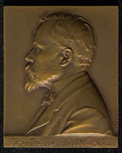 G. Roger, Plaque on Raymond Poincaré, plaque bronze, w 3,2, bust of Raymond Poincaré (1860-1934) left on cut: RAYMOND POINCARÉ