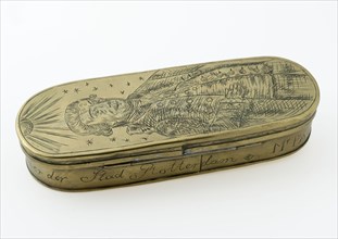 Oval tobacco box with engraved portrait of Paulus Gevers (1741-1797), tobacco box holder metal copper, Paulus Gevers