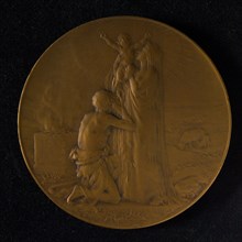 Georges Dupré (1869 - 1909), Medal with the Madonna and shepherd, medallion bronze bronze figure 7.2, Standing Madonna