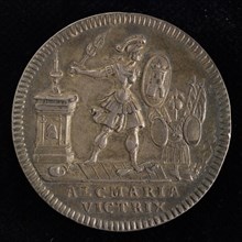 Medal of the Vroedschap of Alkmaar, tooling medal penning identification carrier silver, armored female figure depicting Alkmaar