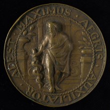 W. de Wijs, Entrance fee of the Hortus Medicus in Amsterdam, in the name of Johannes Wolf, medallion bronze copper, Aesclepius