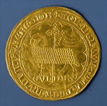 Great golden lamb, Count William V of Holland, groot gouden lam munt geld geldings goud, 5,45 gram, left going lamb with flag