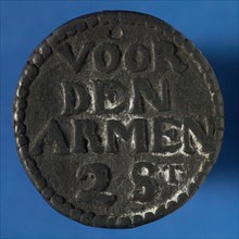 ArmenMedal Rotterdam 1740 of two penny, double penny coin money swap arms penny penny lead metal, Armenpenning from Rotterdam