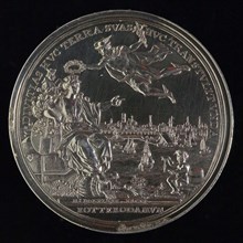 M. Holtzhey, Commemorative medal on the completion of the Rotterdam Stock Exchange, commemorative medal penning footage silver