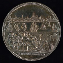 Jacob van Dishoeck, Medal with city virgin and city weapon of Rotterdam, tooling medal penning identification carrier silver