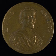Johan Smeltzing, Medal on the escape of Hugo de Groot from Loevestein in 1621, penning footage copper, Borstbeeld Hugo de Groot