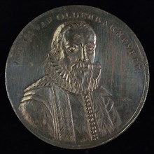 Medal on the death of Johan van Oldenbarnevelt, death medal penning footage silver, F: Bust of Oldenbarnevelt