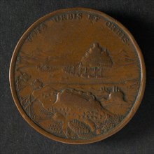 Lazarus Gottlieb Lauffer, Medal on the conquest of Marea by the Venetians on the Turks, penning footage copper, bay with ships