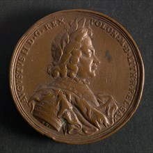 Georg Hautsch, Medal on the coronation of Augustus II of Poland, penning image copper, right-turn bust of Augustus II