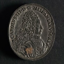 Oval coin on Charles III of Spain, penning image material tin, bust of Charles III to the right omschrift: CAROLVS. III. D.G