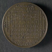 Medal indicating the almanac for the year 1779, calendar medal penning footage copper, text underneath calendar