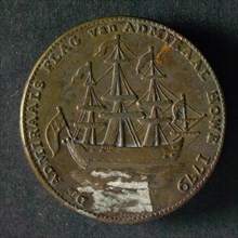 Spot medal on the victory of Admiral Howe on the Americans on Rhode Island, spotpenning penning footage copper, AMERICANS