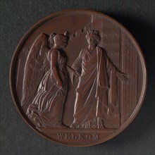 Léopold Wiener, Medal at the Art Fair in Antwerp (1861), medallion bronze bronze med 6.0, Antwerp city virgin leads the Art
