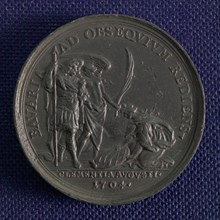 Medal on the subjugation of Bavaria to the German Emperor, penning visual material lead metal, in the foreground liberated
