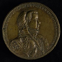 Medal on the resignation of Margaret of Austria as Stadtholder of the Netherlands, penning footage copper, portrait of Margaret