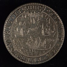 Medal on the Triple alliance and the foiling of Spanish attacks, penning visual material silver, ships at sea