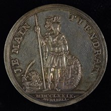 A.M.J. van Baerll, Medal on the second centenary of the Union of Utrecht, penning footage silver, William V as Mars with spear