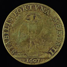Medal from Johan van der Veeken, jeton utility medal medal exchange brass, Fortuna, in cut STABILIS FORTVNA MERENTI 1607