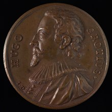 I.D. (J. Dassier?), Medal on the death of Hugo de Groot, death medal penning footage copper, left-to-right bust of Hugo de Groot