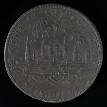 Engelbert Zettler, Medal on the Peace of Münster, medallion medals lead metal, view of Münster; above it holds cloud of olive