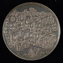 J. Looff, Medal on the naval battle at Duins on 16 September 1639, penny footage silver, the naval battle, signed Duins Ex