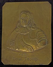 One side plaque with cut corners, by Admiral Cornelis Tromp (1629-1691), plaque copper, bust Cornelis Tromp