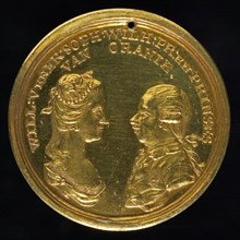 Medal on the restoration of Stadholder William V, penning footage silver gold, gilded, bust of the Prince William V and Princess