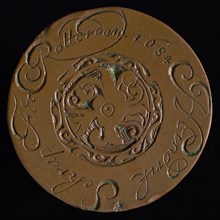 Medal in the name of Hendrik Schrap, penny footage copper, engraved Round; one-sided engraved with roots and name and year