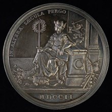 design: Arondeaux, Medal on the 100th anniversary of the V.O.C., penning footage silver, the VOC in the guise of seated woman