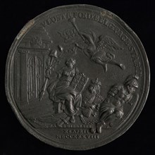 N. van Swinderen, Medal on the 25th anniversary of the Treaty of Utrecht, medallion medals lead metal, temple of Janus