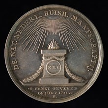 J.G. Holtzhey, Medal on the 25th anniversary of the Nationale Nederlandsche Huisoud Maatschappij, penning footage silver, Oak