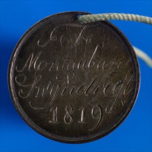 Medal on F. Montauban van Swijndregt, penning footage silver, engraved text engraved: F. Montauban v. Swijndregt 1819