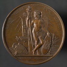 Braemt, Medal on the Fourth Centenary of the Invention of Printing, penning footage bronze, winged genius leans with raised