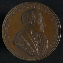 M.C. de Vries jr., Medal on the death of Gijsbert Karel Graaf van Hogendorp (1762-1834), death certificate medal figure bronze