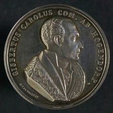 M.C. de Vries jr., Medal on the death of Gijsbert Karel Graaf van Hogendorp (1762-1834), death certificate penny footage silver