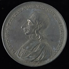J. van Dishoecke, Medal in honor of Reverend Balthasar Bekker, penning footage tin, bust Balthasar Bekker left, omschrift
