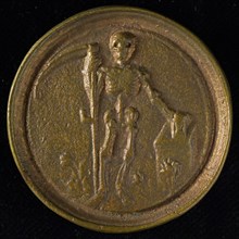 Entrance fee from the Hortus Medicus in Amsterdam, penning footage copper, standing skeleton scythe in the right hand