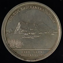 L. Pingo, Medal on the defense of Gibraltar, penning footage silver, view of the rock of Gibraltar for which some ships