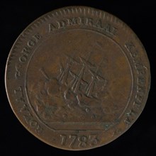 Medal on the blocking of Gibraltar and the sinking of the Admiral ship Royaal George, penning footage copper, rock of Gibraltar